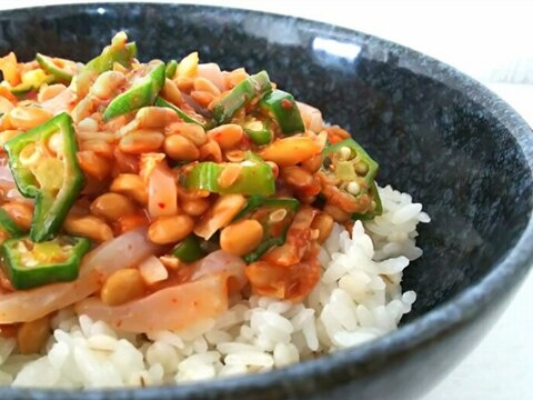 白菜キムチと納豆を使って✿韓国風きりざい丼